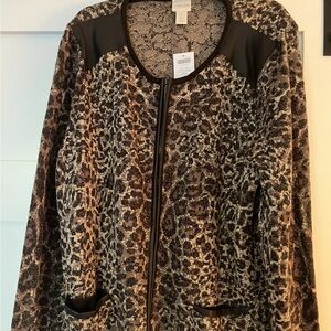 Chicos Animal Moto Caridee Cardigan Sweater Leopard Print BrownSparkly Sz 3 (XL)